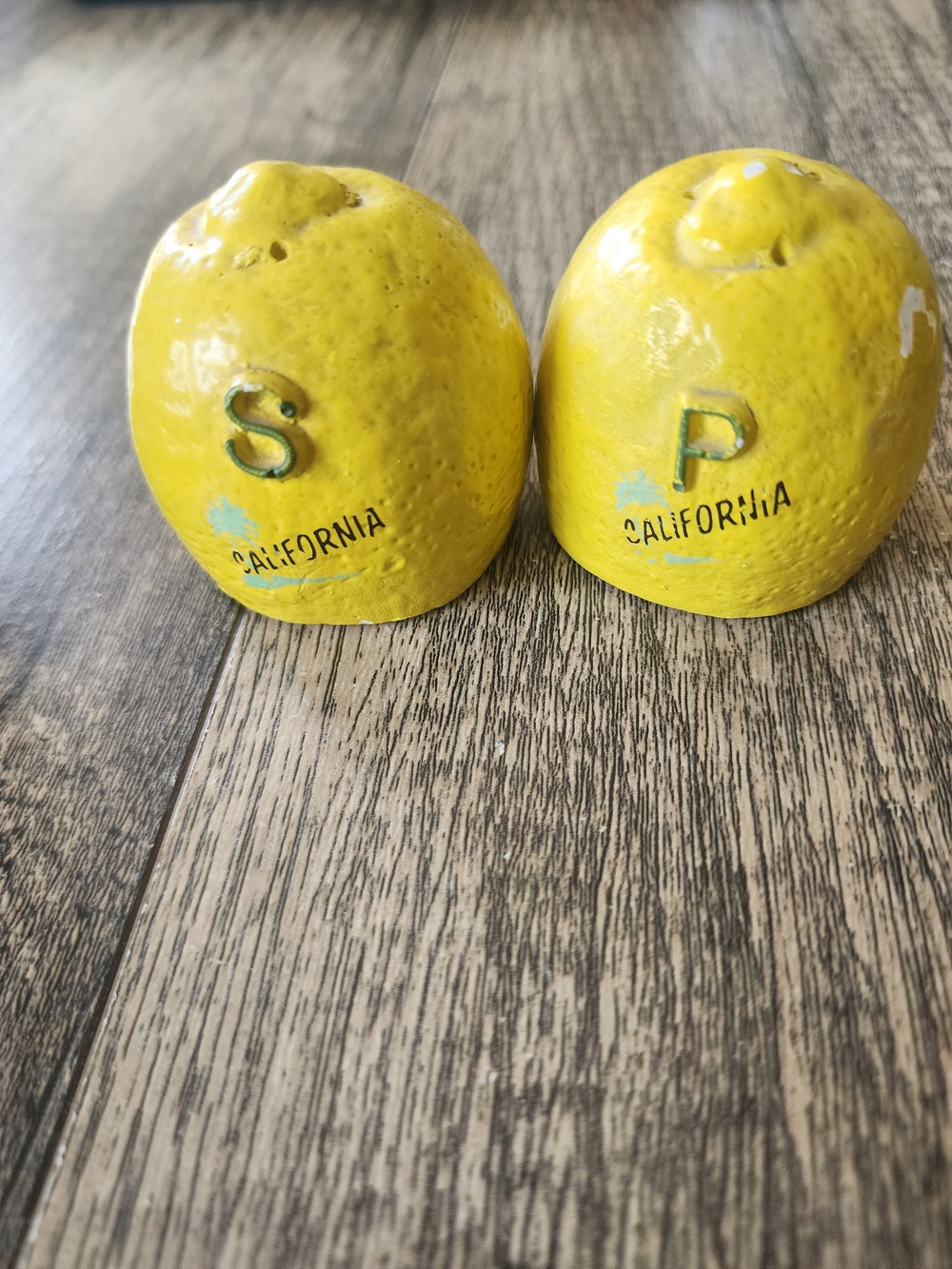Vintage California Lemon Salt & Pepper Shakers Chalkware Souvenir MCM